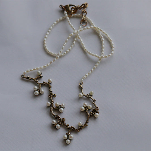 Genuine Freshwater Pearls Necklace 24K Gold Plated Branch Shape Pendant