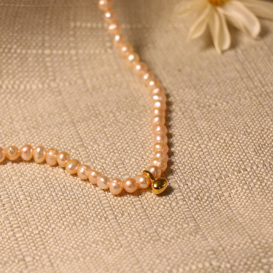 Pink Freshwater Pearls Necklace With 24K Gold Plated Hypoallergenic Pendant