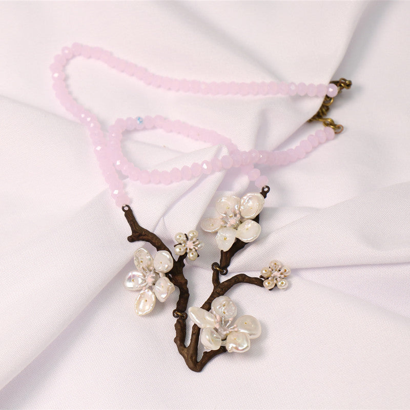Genuine Baroque Pearls Necklace 24K Gold Plated Sakura Rose Quartz Chain Pendant