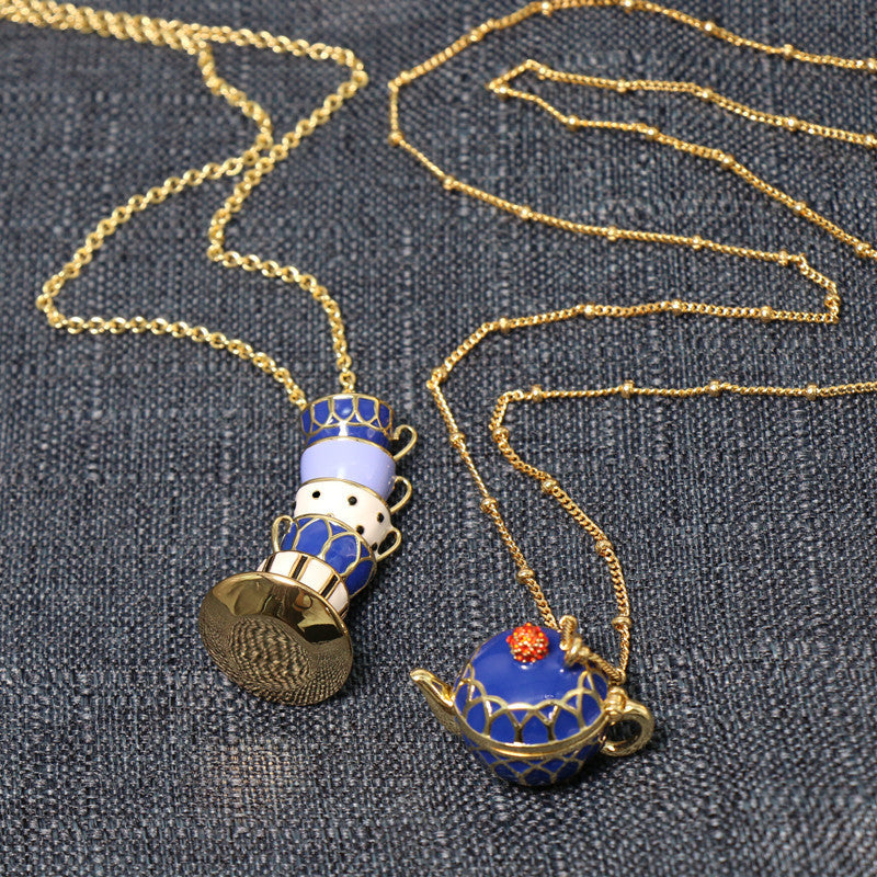 24K Solid Gold Plated Enamel Cups Necklace Earrings