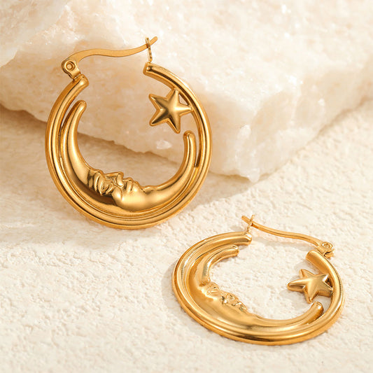 18k Gold Plated Huggie Earrings Gorgeous Moon and Star Jewelry