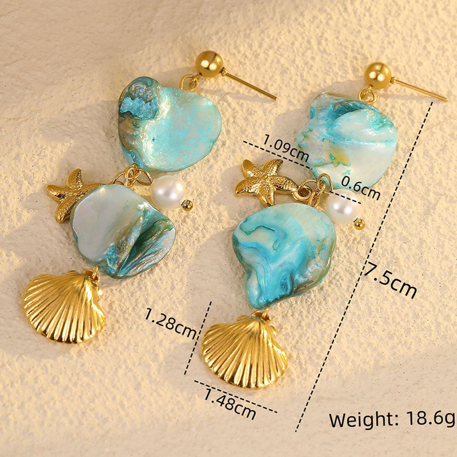 18k Gold Plated Shell Drop Earrings Gorgeous Bohemia Jewelry