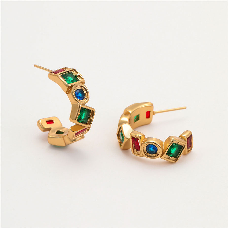 18k Gold Plated Titanium Steel Earrings Gorgeous Zircon Jewelry