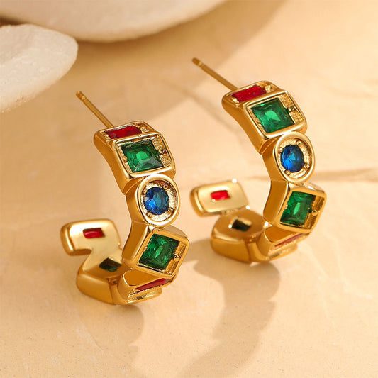 18k Gold Plated Titanium Steel Earrings Gorgeous Zircon Jewelry