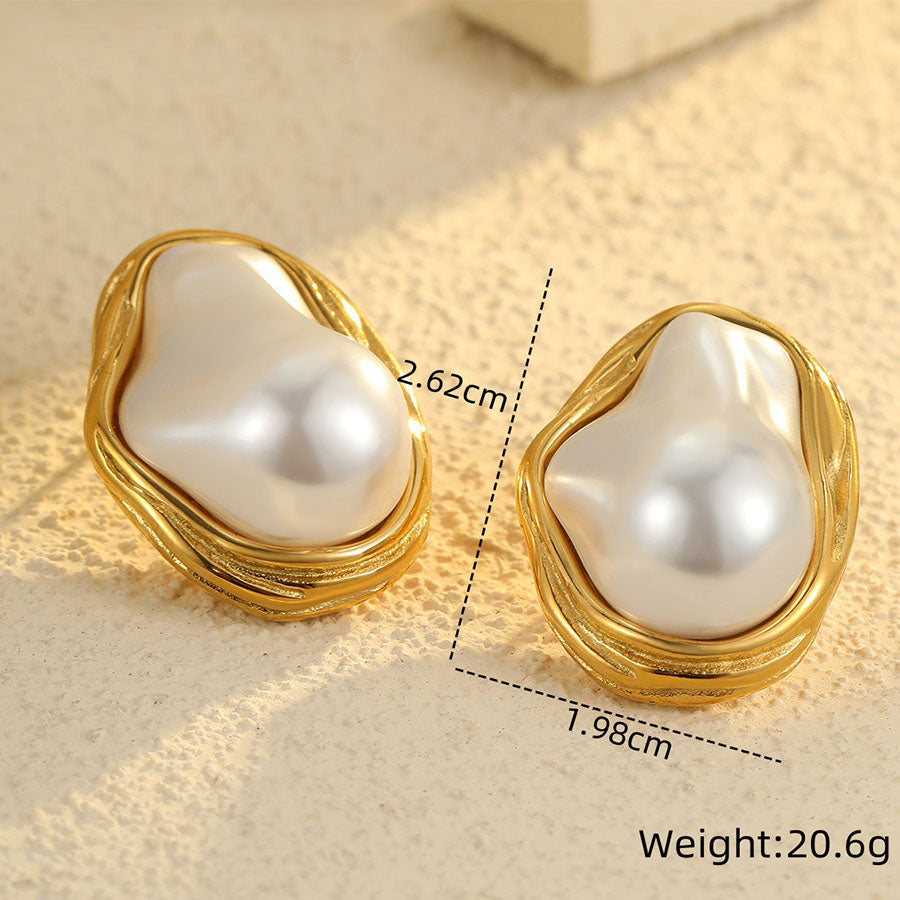 18k Gold Plated Pearl Earrings Necklace Vintage Baroque Jewelry Set
