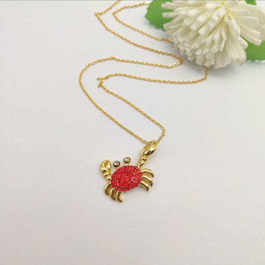 24k Gold Plated Diamond Crab Earrings Necklace Set
