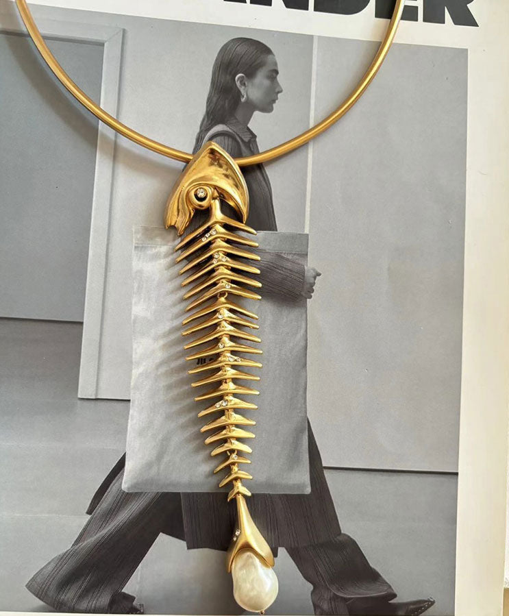 24K Gold Plated Hypoallergenic Brass Fishbone Pendant Necklace