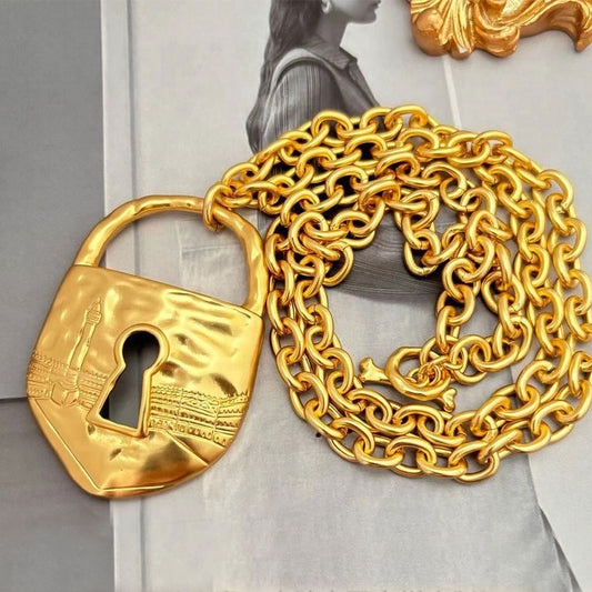 24K Gold Plated Hypoallergenic Brass Padlock Chain Necklace