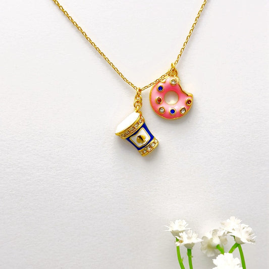 24K Solid Gold Plated Necklace Ice Cream Donuts Pendant