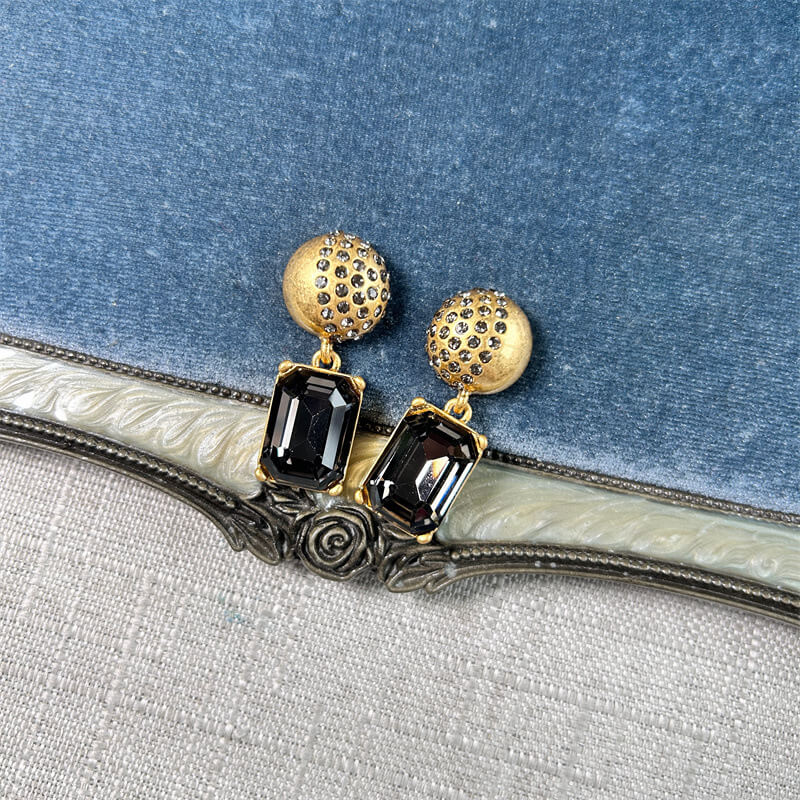 Ball-Shaped Diamond Drop Earrings Hypoallergenic Gold Plated Glass Earring