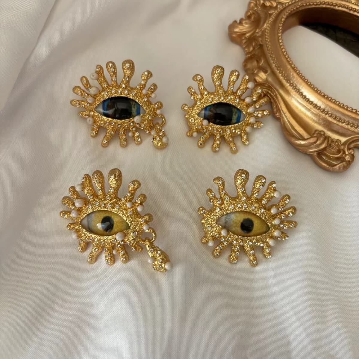 Vintage Jewelry Devil's Eye Gold Earrings