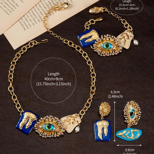 Gold Plated Evil Eye Enamel Jewelry Set, Hypoallergenic Brass