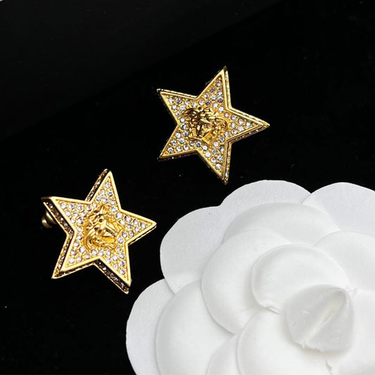 Gold Diamonds Necklace Hypoallergenic Gorgeous Stars Earrings Hairpin Ring Jewelry Set