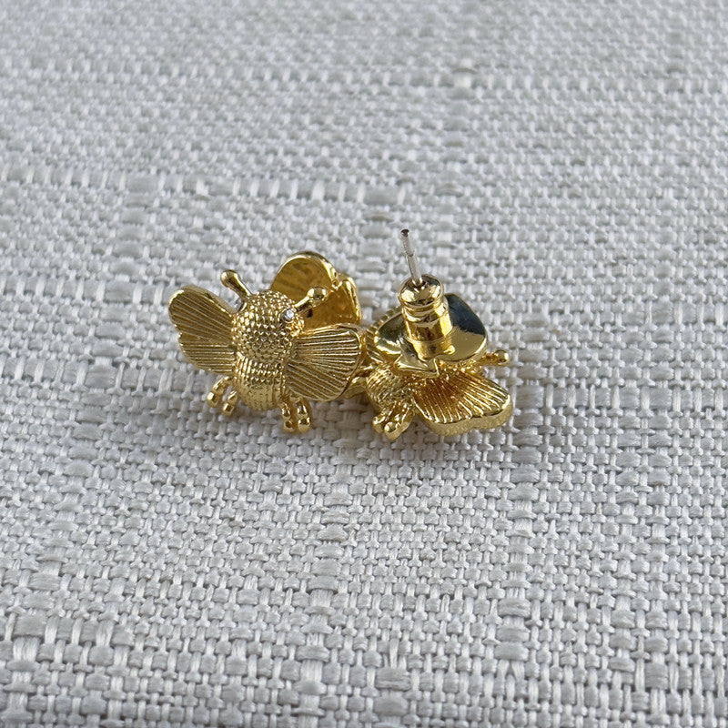 24k Gold Plated Earrings With Bee And Daisy