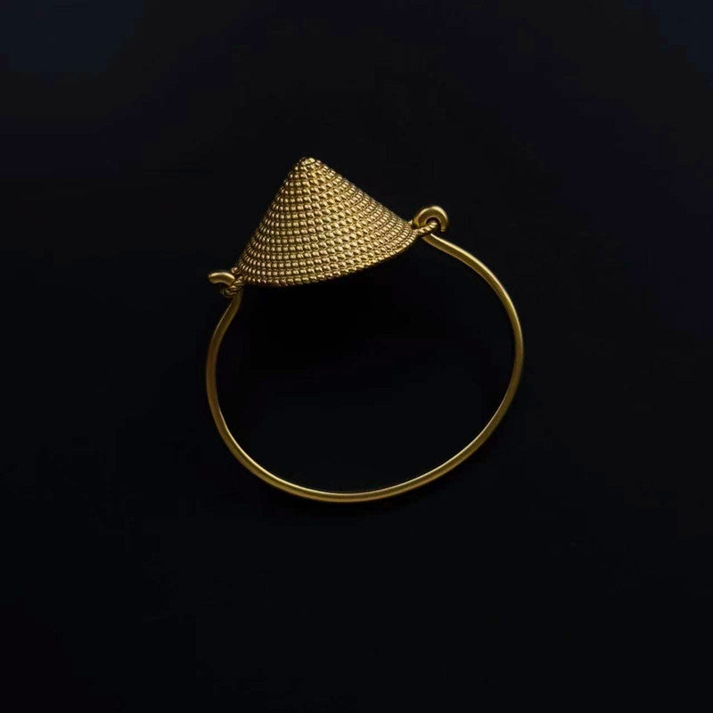 Vintage Matte 24k Gold Plated Hypoallergenic Grain Umbrella Bangle