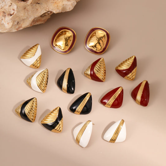 18k Gold Plated Stainless Steel Stud Earrings Gorgeous Vintage Jewelry