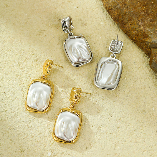 Vintage Baroque 18k Gold Plated Earrings Gorgeous Geometric Pearls Pendant