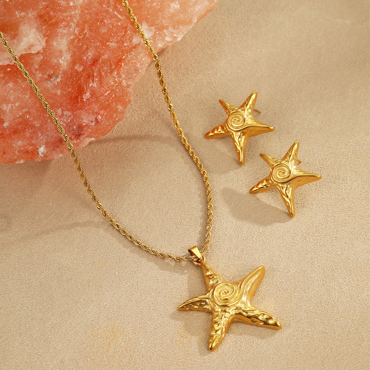 Gorgeous 18k Gold Plated Starfish Earrings Necklace Jewelry Set