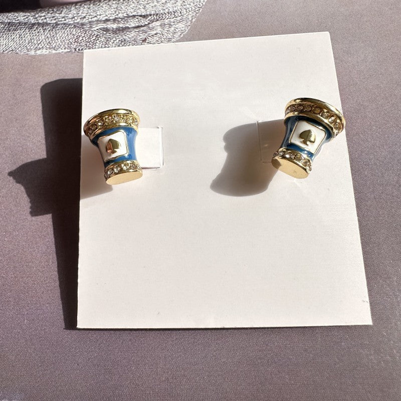 24K Solid Gold Plated Diamond Earrings With Enamel Ice Cream Donuts Pendant