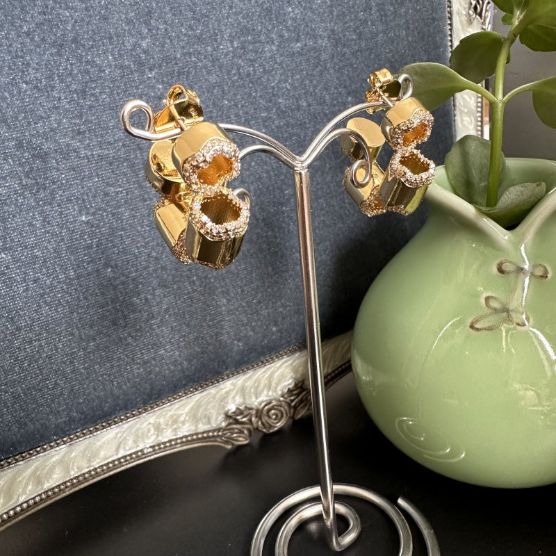 24K Gold Plated Earrings With 252 Diamonds Hypoallergenic Gorgeous Jewelry