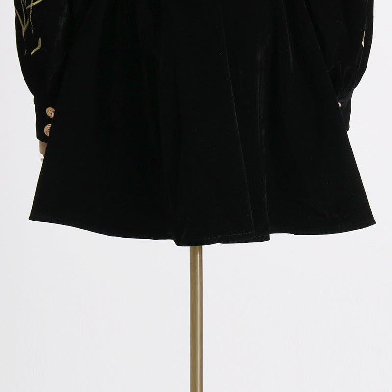 Velvet Wheat Embroidery Mini Dresses