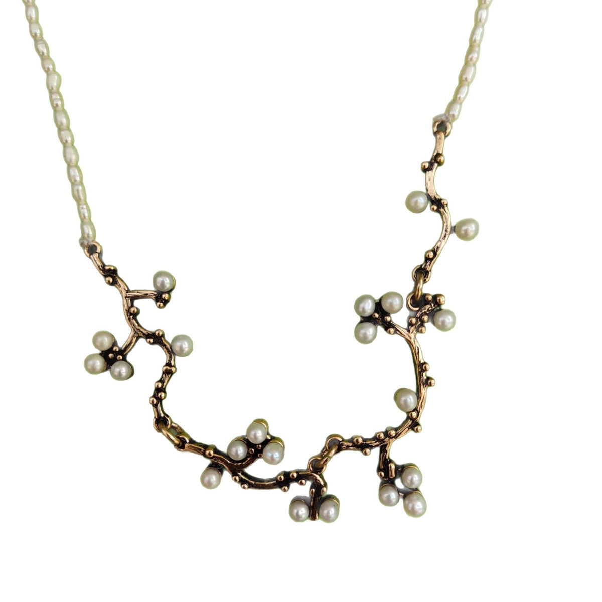 Genuine Freshwater Pearls Necklace 24K Gold Plated Branch Shape Pendant