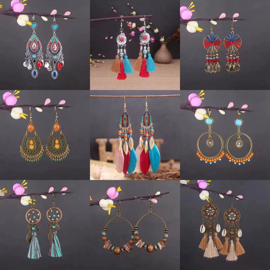 Vintage Jewelry Feather Tassel Earrings Bohemian Chandelier Earrings