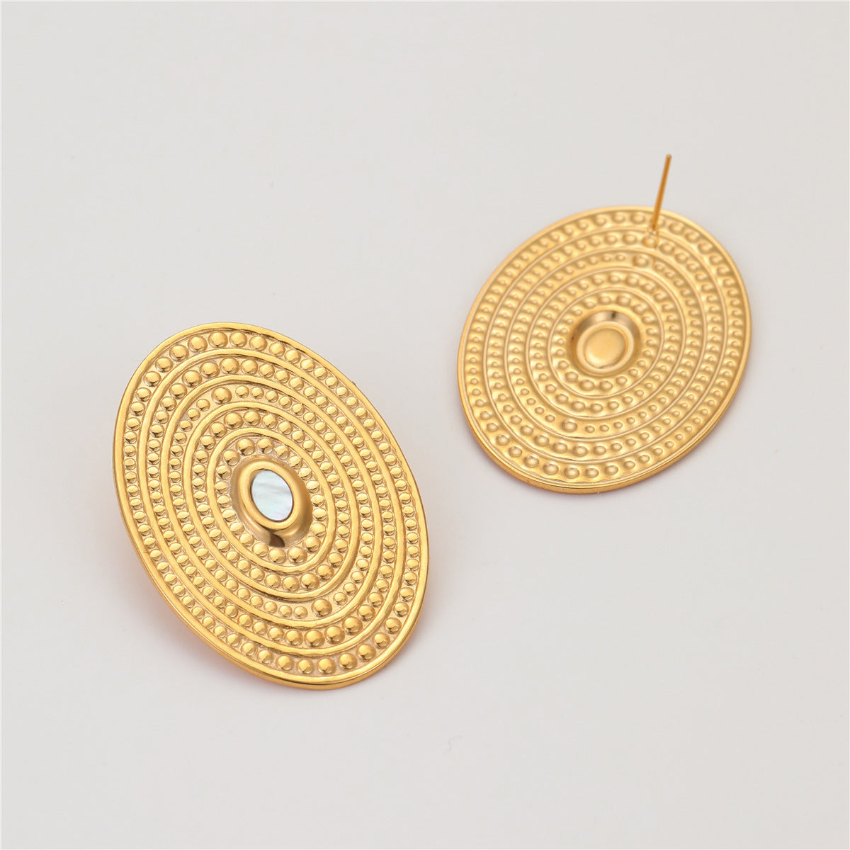 18k Gold Plated Oval Spiral Disc Earrings Gorgeous Titanium Jewelry