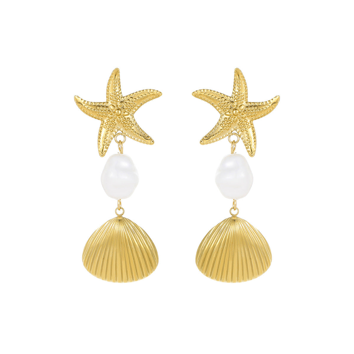 18k Gold Plated Starfish Drop Earrings Gorgeous Jewelry