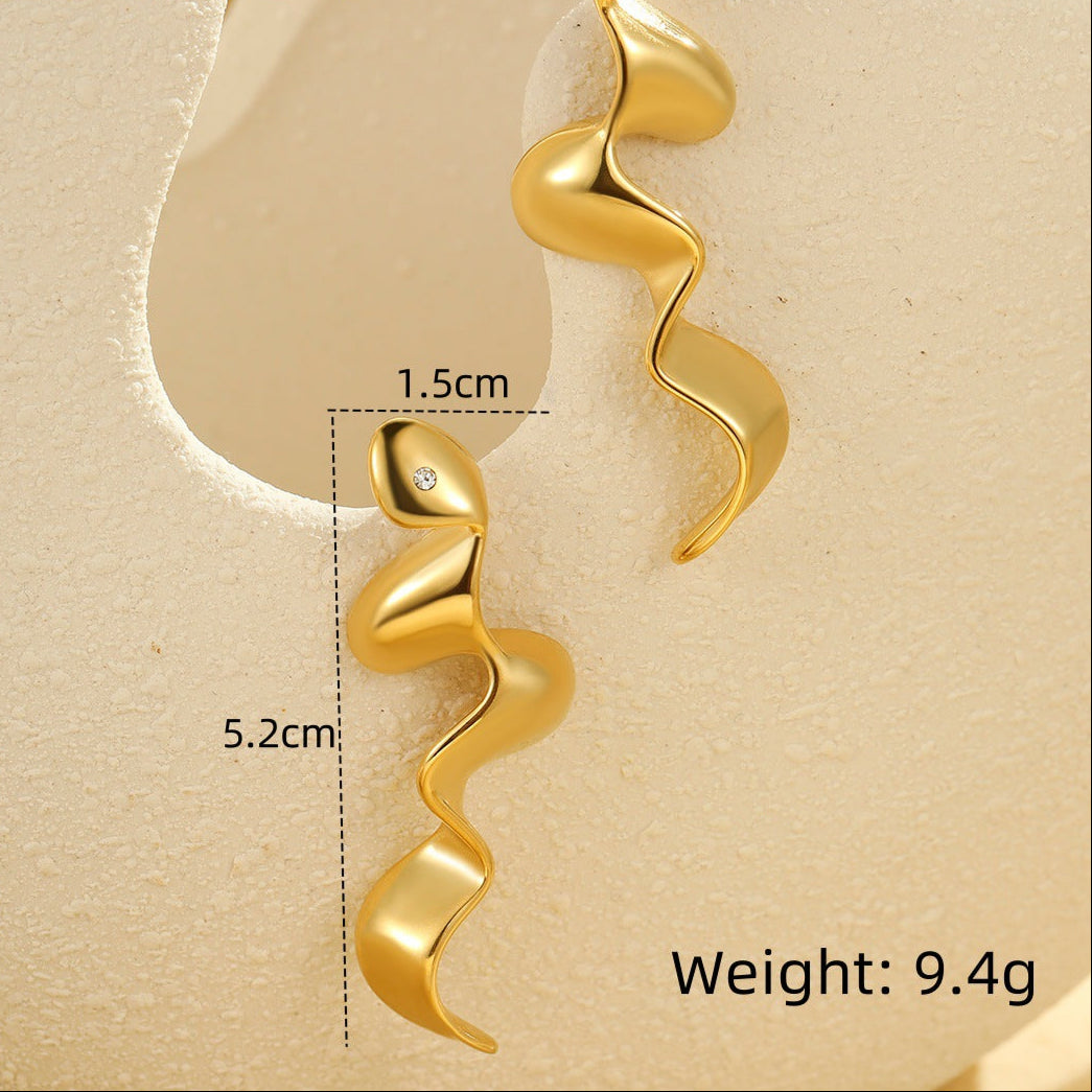 18k Gold Plated Snake Drop Earrings Gorgeous Jewelry