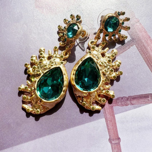 Pear-Shaped Cactus Drop Earrings Hypoallergenic Gold Plated Crystal Earring