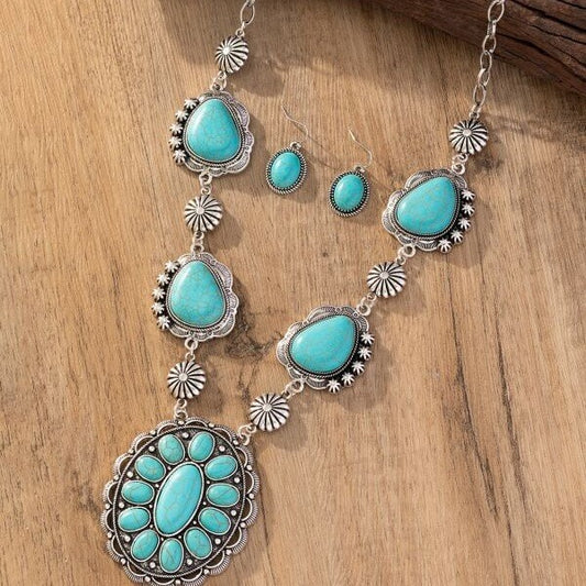 Vintage Jewelry Set Turquoise Silver Necklace Earrings