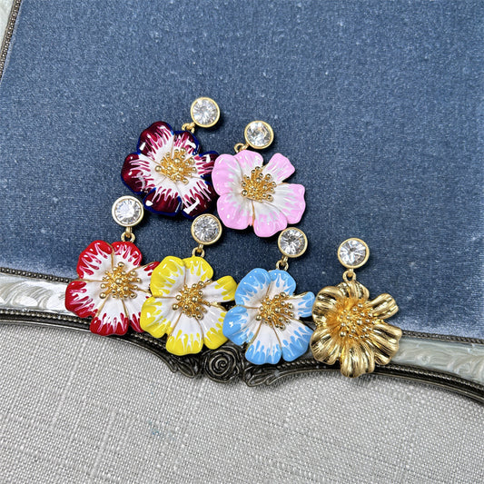 Vintage Jewelry Designer Flower Diamond Drop Earrings