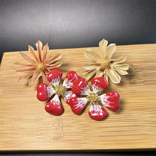 Vintage Jewelry Cherry Flowers Stud Earrings