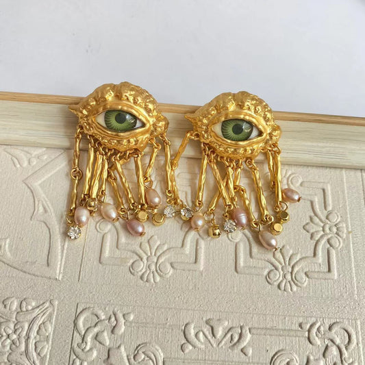 Vintage Jewelry Set Gold Brooch Ring Pearl Earrings
