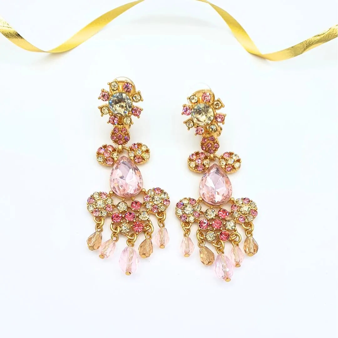 Water Drop Rhinestone Chandelier Earrings Gold Plated Vintage Bling Tassel Earrings