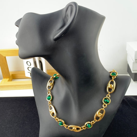 Vintage Jewelry Set Gold Gems Beads Bracelet Necklace