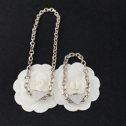 Jewelry Set Silver Triangle Necklace Bracelet