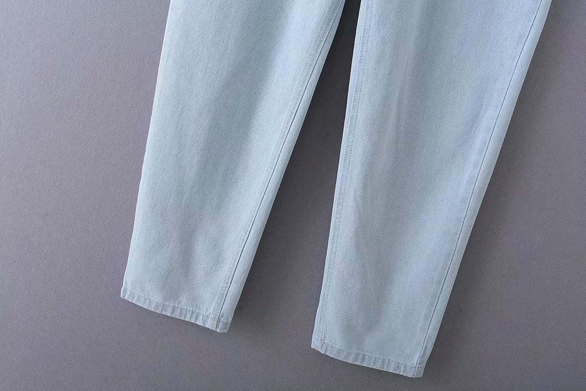 Loose Denim Pockets Strap Overalls Jumpsuits