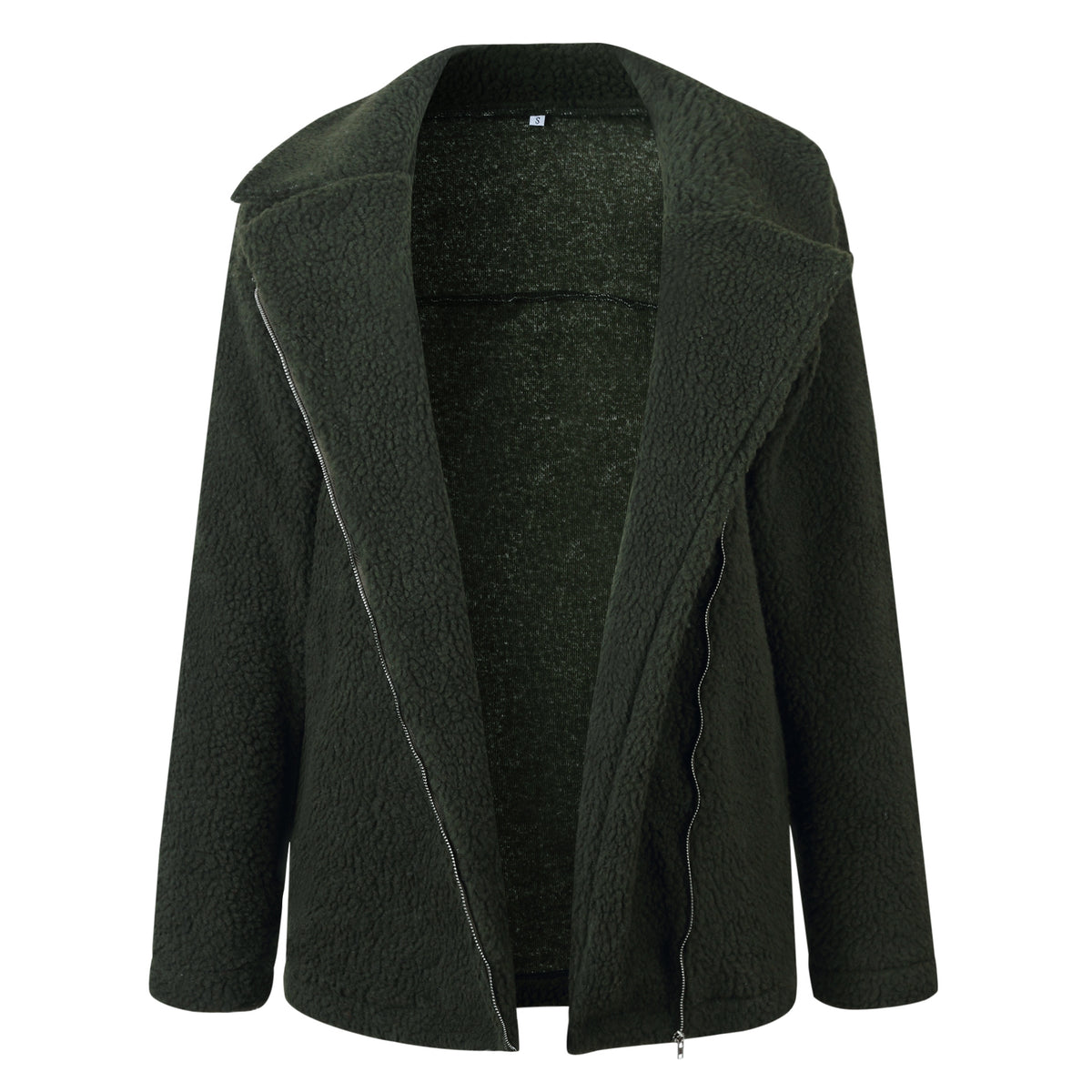 Women Pocket Zipper Plush Coat