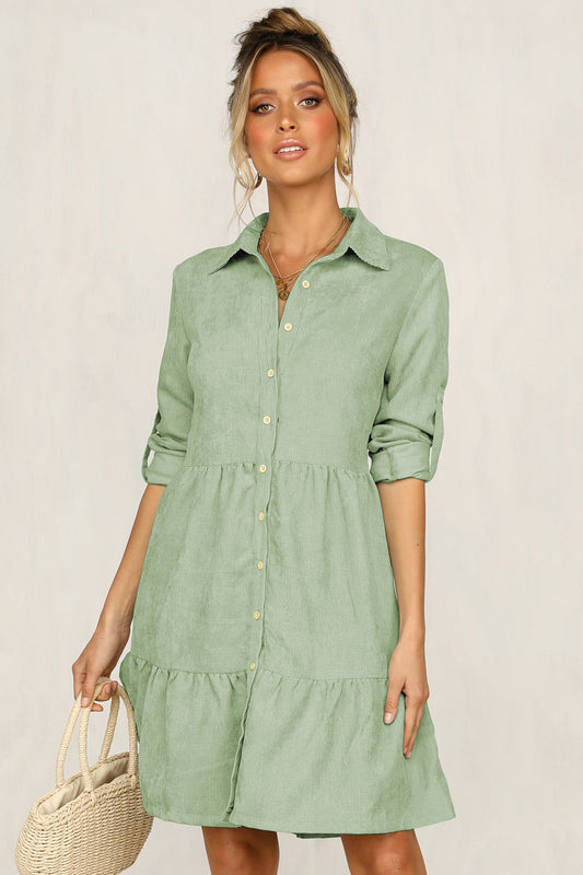 Casual Single-Breasted Shirt Half Sleeve Mini Dresses