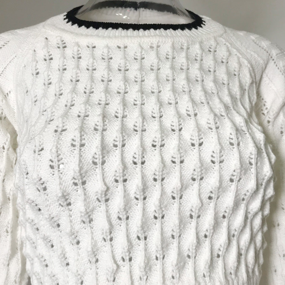 Backless Hollow-out Round Neck Sweaters Crop Tops