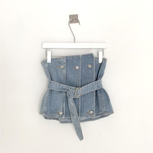 Strapless Denim Tank Tube Top Tops With Belt