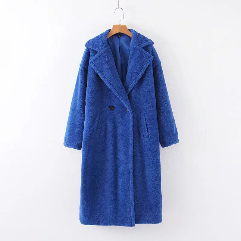 Lambswool Button Splicing Lapel Overcoat Outerwear