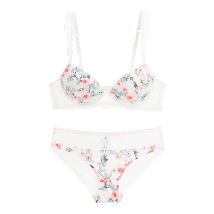 Lace Wireless Comfortable Breathable Lingerie Adjusted Floral Bralette Bras Set