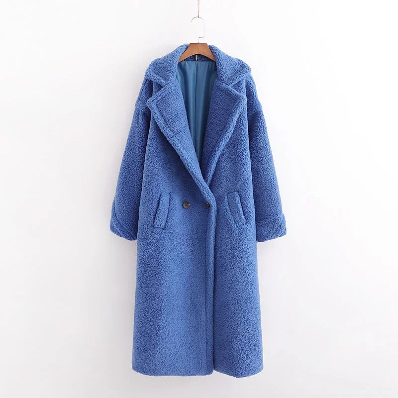Pile Collar Double Breasted Thicken Fur Lambswool Outerwear