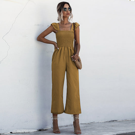 Lotus Leaf Sleeve Jumpsuit Loose Cropped Trousers