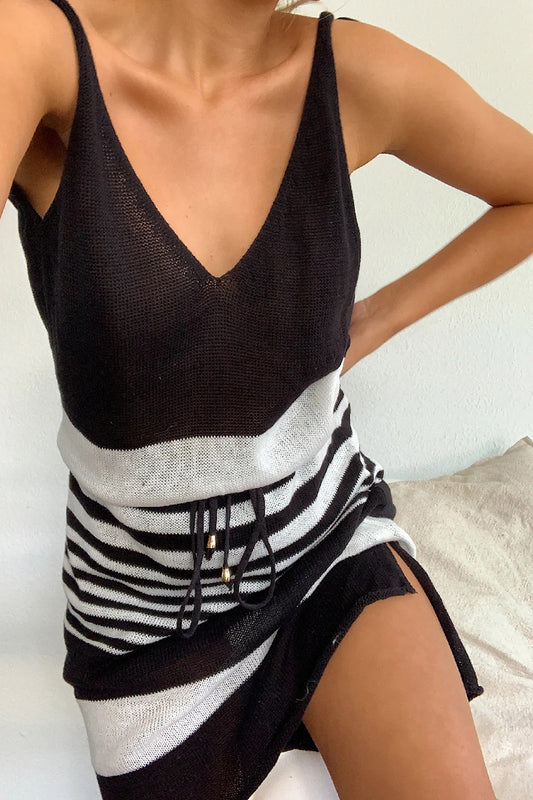 Backless V-neck Lace-up Knitted Crochet Sweater Dress Plus Size