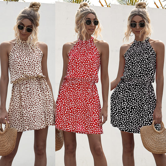 Bohemian Boho Printed Hanging Neck Straps Mani Dresses