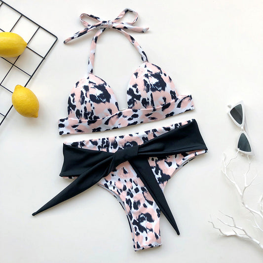 Hardcover Leopard Print Bikini High-waist Swimwear